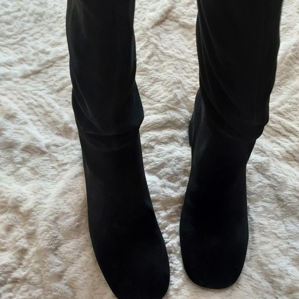 Zara Heeled Leather Suede Knee High Boots Fleece Lining Sz 9/40